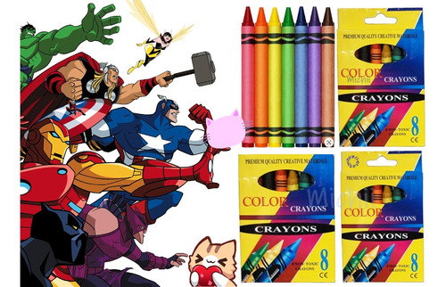 10 Libro Colorear Super Heroes + 10 Cajitas Crayones (8) :)