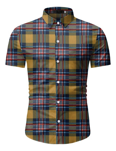 Camisa A Cuadros De Manga Corta Para Hombre, Blusa Camisola,