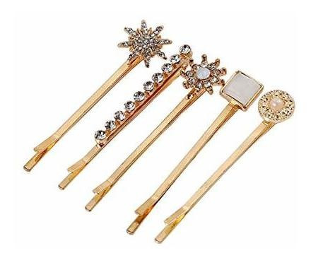 Horquillas - 5pcs Vintage Gold Alloy Rhinestone Barrettes Bo