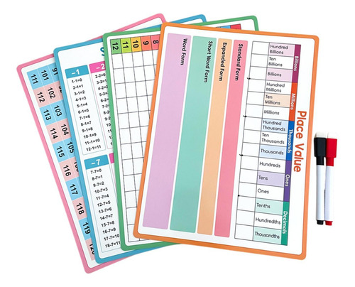 4 Piezas Tabla De Matemáticas De Borrador Seco Para Niños