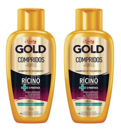Shampoo Niely Gold 275ml Compridos + Fortes - Kit C/2un