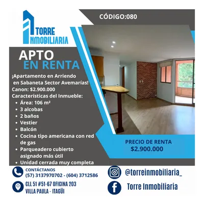 Apartamento en arriendo