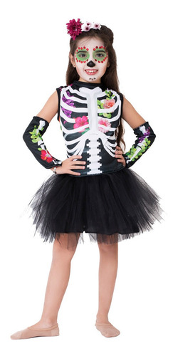 Disfraz Halloween Calavera Nena Dia Muertos Esqueleto Niña C