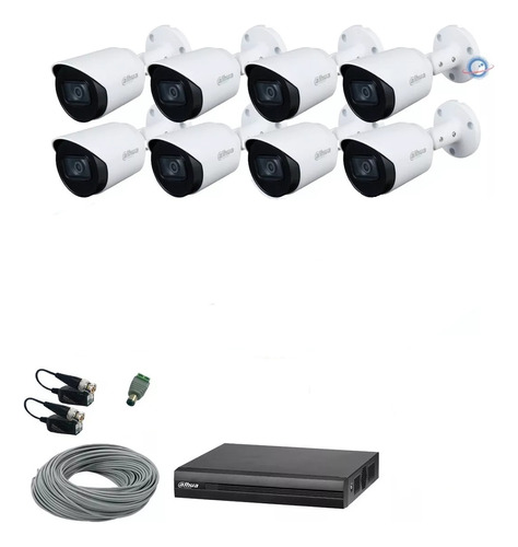 Kit 8 Camaras Dahua 2mpx Micrófono Cctv Fuente Cable