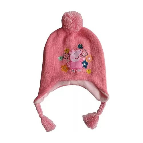 Gorro De Lana Infantil Peppa Pig Con Tapaorejas Y Pompom