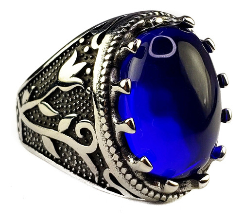 Anillo Estilo Turco Elegante De Lujo Azul Acero Inoxidable O