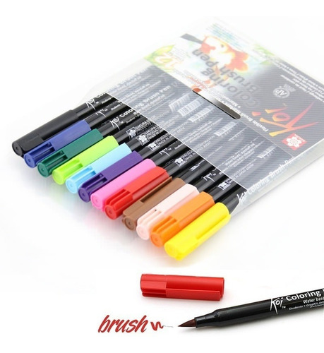 Imagen 1 de 2 de Set Plumones Sakura Acuareables Punta Pincel Koi Brush 12 Un