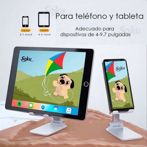 Suporte de alumínio ajustável, suporte para celular, tablet, console, cor branca