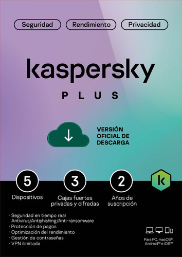 Kaspersky Plus 5 Dispositivos 2 Años