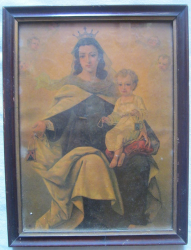 Virgen Del Carmen Lamina Antigua Enmarcada