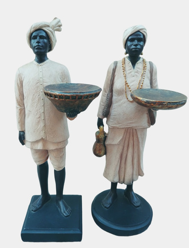 Estatuillas, Figuras De Pareja De Africanos De Resina