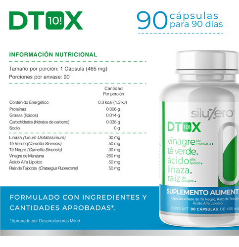 Siluzero-dtox 90 Caps. A Base De Té Negro, Raíz De Tejocote
