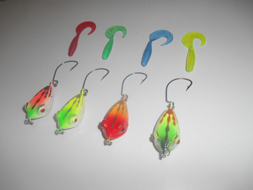 Kit C/ 4 Isca Artificial Girino C/ Soft Grub E Anzol Offset