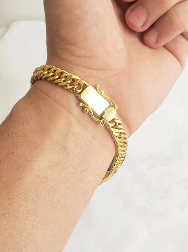 Cordão Banhado Ouro 18k Grumet Lacraia 10mm Com Pulseira
