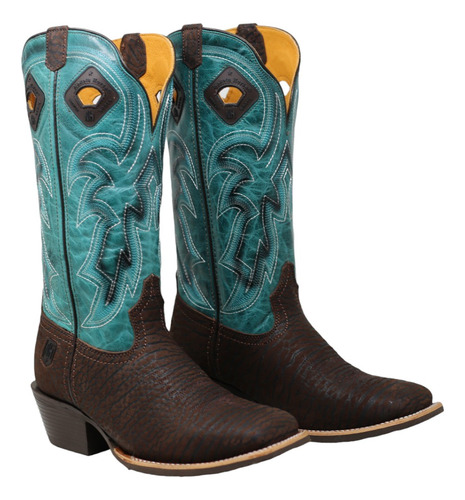 Bota Vaquera Nh Cuello De Toro Rubi Verde Punta Cuadrada