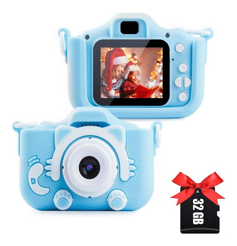 Imagen 1 de 7 de Cámara Digital Niño 20mp Con Funda Gatito 32g Memoria Selfie