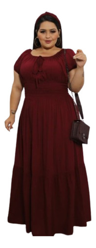 Vestido Feminino Plus Size Longo Festa Comemoração Bordô