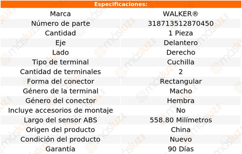1- Sensor Abs Delantero Tsx 6 Cil 3.5l 2010/2014 Walker