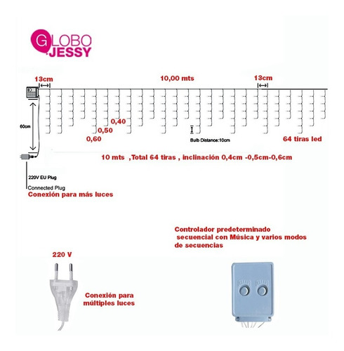 Luces Led X 10mts Cascada / Calida / Con 400 Luces