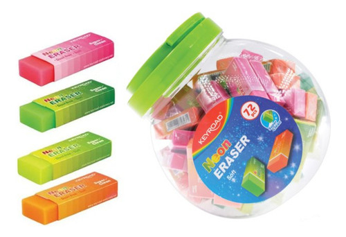 Goma De Borrar Grandes Neon X10 Unidades Eraser Color Multicolor