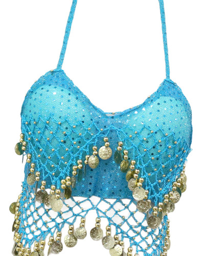 2 Trajes De Top Corto Con Lentejuelas, Ropa De Baile, Azul