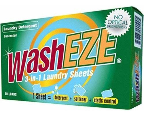 Washeze 3-en-1 Detergente - Hojas De 10 Count, Ningún Olor 