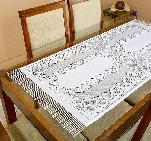 Caminho De Mesa Croche Floral 0,50x1,54m Cor Branco