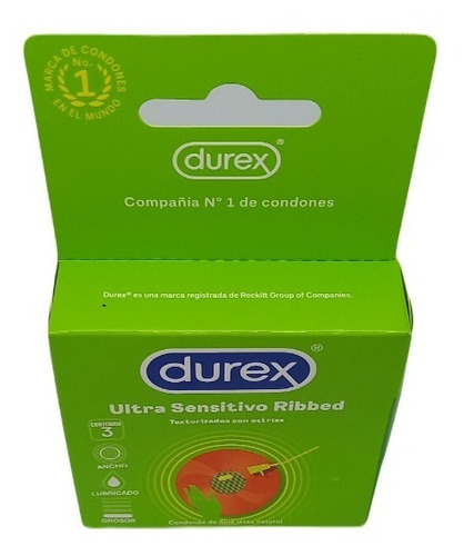 Condones Látex Durex Ultra Sensitivo Ribbed C. 3 Condones