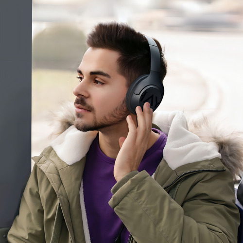 Fones de ouvido Haylou S30 Pro Anc para jogos sem fio/com microfone, Bluetooth 5.4, chamadas viva-voz, cancelamento adaptativo de ruído - 43 db, controlador de 40 mm, reprodução de 80 h, azul escuro - Excelente (Recondicionado)