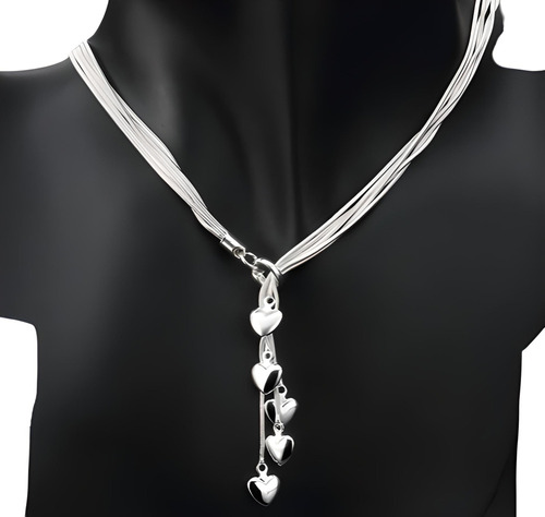 ** Bellísimo ** Collar 5 Corazones Plata .925 Amor Regalo A