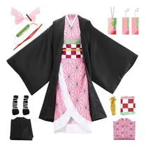 Comprar Cosplay Demon Slayer, Disfraz De Nezuko Tanjiro Kochou Shinobu Con Collar, Conjunto De Capa Kimono, Regalo Para Niños, Disfraz De Demon Slayer