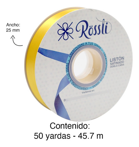 Listón Satinado Doble Cara No. 5 Con 45.7 Metros Amarillo Mango Liston Satinado No.5
