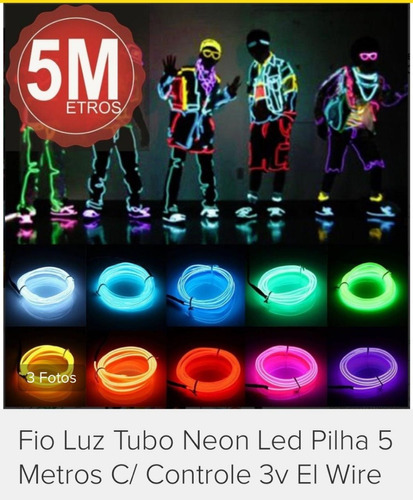 Iluminação Roupa Carnaval Tubo Led Neon Controle 5 Metros