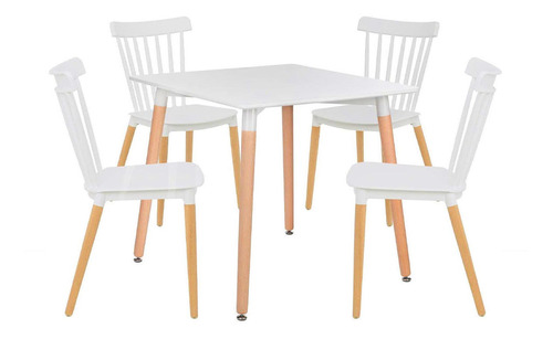 Comedor Mesa Eames Cuadrada Blanca + 4 Sillas Windsor Blanca