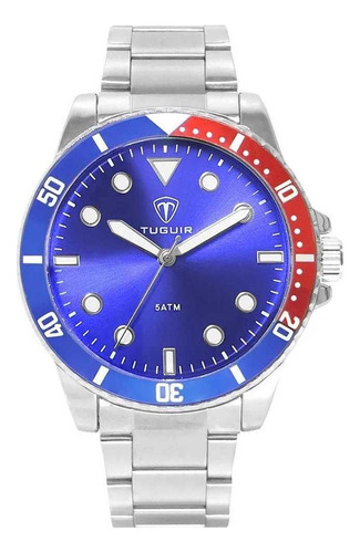 Relógio Masculino Tuguir Analógico Tg157 Tg30185 Prata/azul Correia Prata Fundo Azul