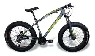 Bicicleta fat bike Fat Sports Fat Bike aro 24 21v freios de disco mecânico cor chumbo/verde com descanso lateral