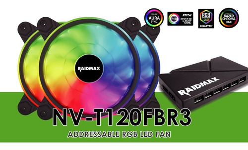Imagen 4 de 5 de Kit 3 Ventiladores Rgb Raidmax Nv-t120fbr3 - Revogames