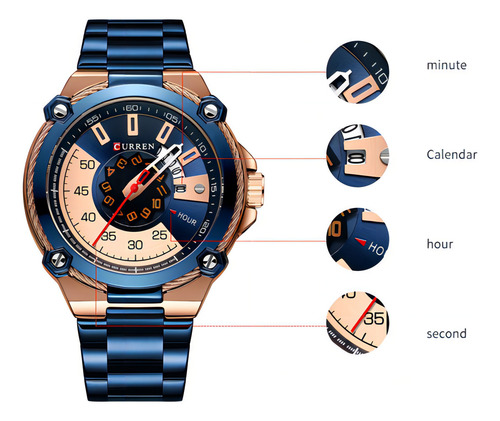 Reloj Impermeable De Cuarzo Con Calendario Curren Para Hombr Color Del Bisel Rose Blue