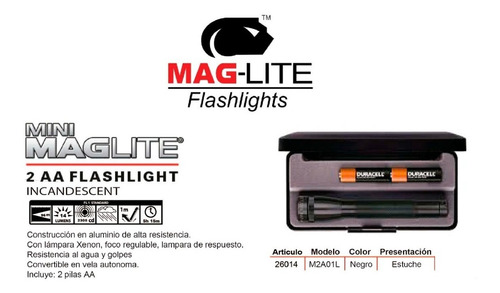 Imagen 2 de 8 de Linterna Maglite Mini 14 Lumens 96 Mts Colores M2a01l + 2xaa