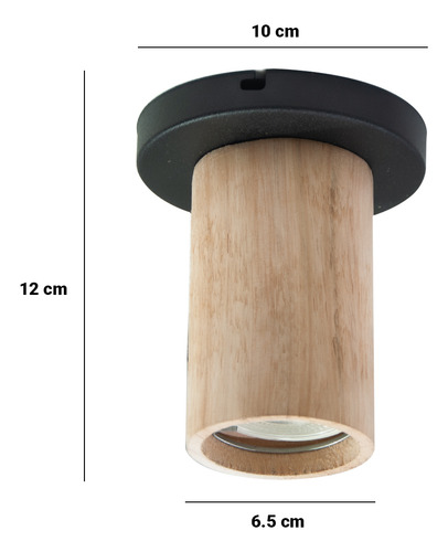 Lampara Techo Cilindro Madera Plafon Dicroico 1 Luz Led Gu10 Estructura Negro