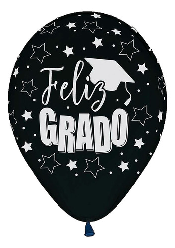 Globo Latex Feliz Grado Graduacion Birrete Negro 12 Unidades