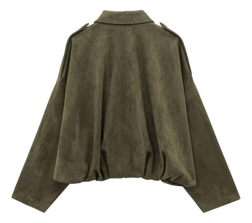 Chaqueta Bomber De Ante Holgada De Moda Para Mujer