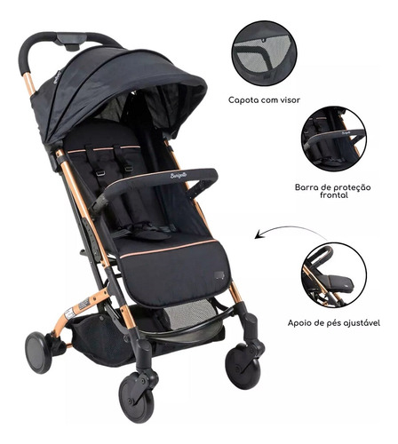 Carrinho De Bebê Zap Metal Cobre Burigotto Compacto Dobrável