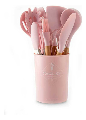 Juego De Utensilios De Cocina Rosa De 11 Piezas Con Mango De