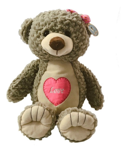 Oso Peluche Color Gris 45cm Corazon Rosa Amor Love