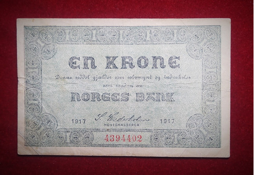 Billete 1 Krone Noruega 1917 Pick 13 A.2