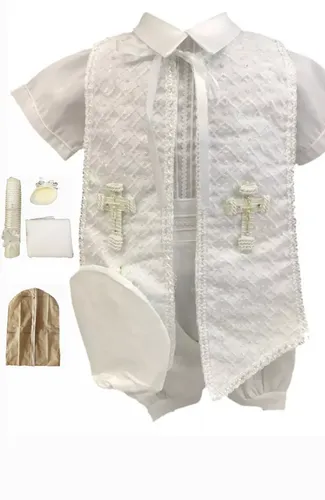 comprar Traje Bautizo Niño Ropón Bombacho + Kit Vela Bautizo