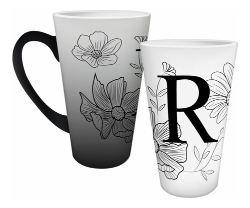 Taza Personalizada Abecedario Flores R Cónica Mágica 17 Oz