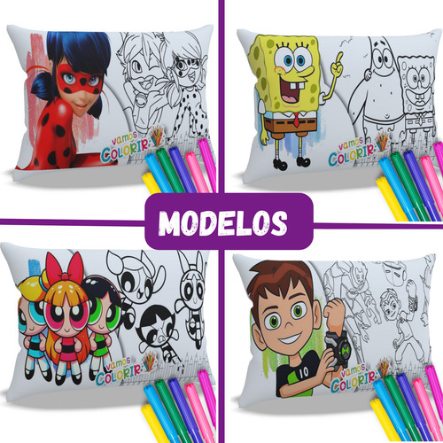 Almofada Colorir Crianças Pinta Lava Com Canetinha Cor Divertida Mente Desenho Do Tecido Personagens