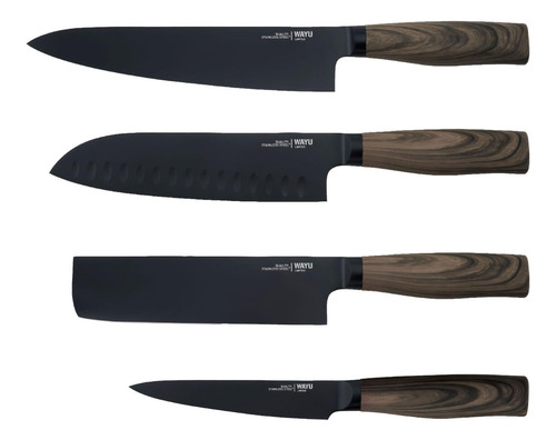 Imagen 4 de 6 de Set 4 Chuchillos + Block Soporte Wayu Asado Cocina Hogar Loi